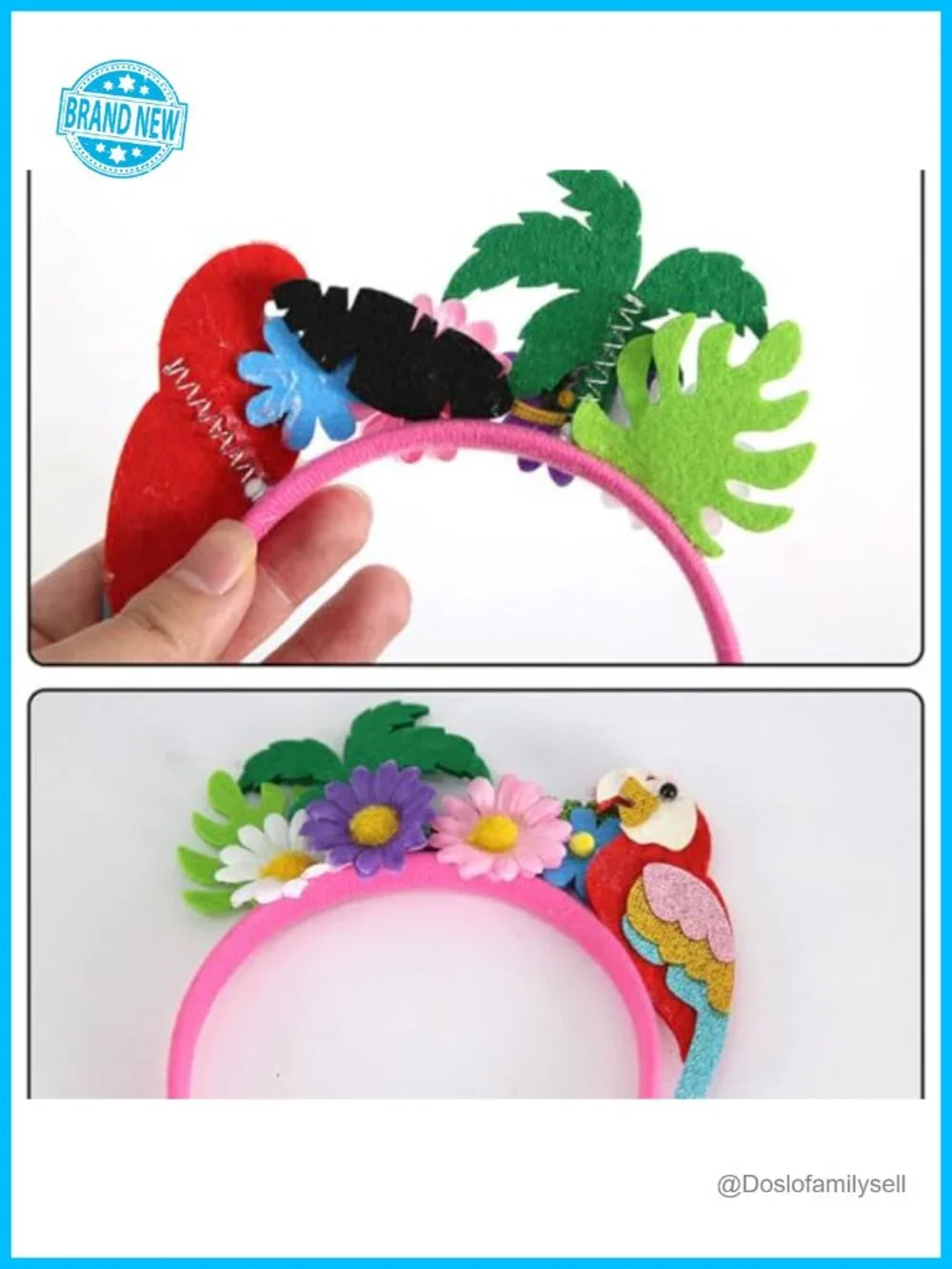 Tropical Parrot Headband with Coconut Tree and Flowers